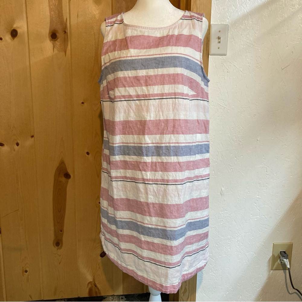 Beachlunchlounge Multicolor Striped Linen Blend Lined Sleeveless Size L Dress